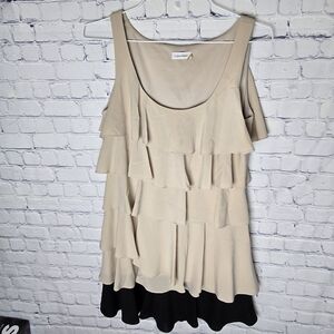 Calvin Klein Layered Beige and Black Mini Dress Size 12